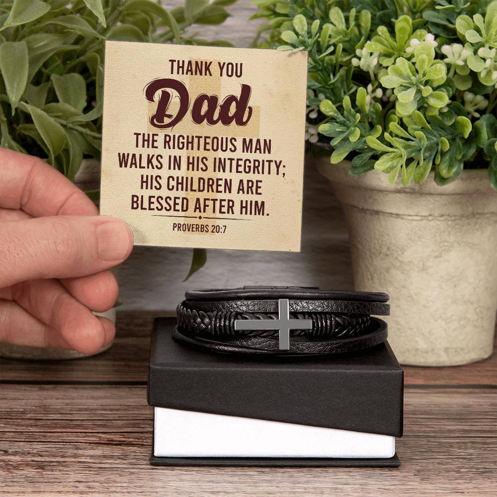 Proverbs 20:7 - Leather Cross Bracelet